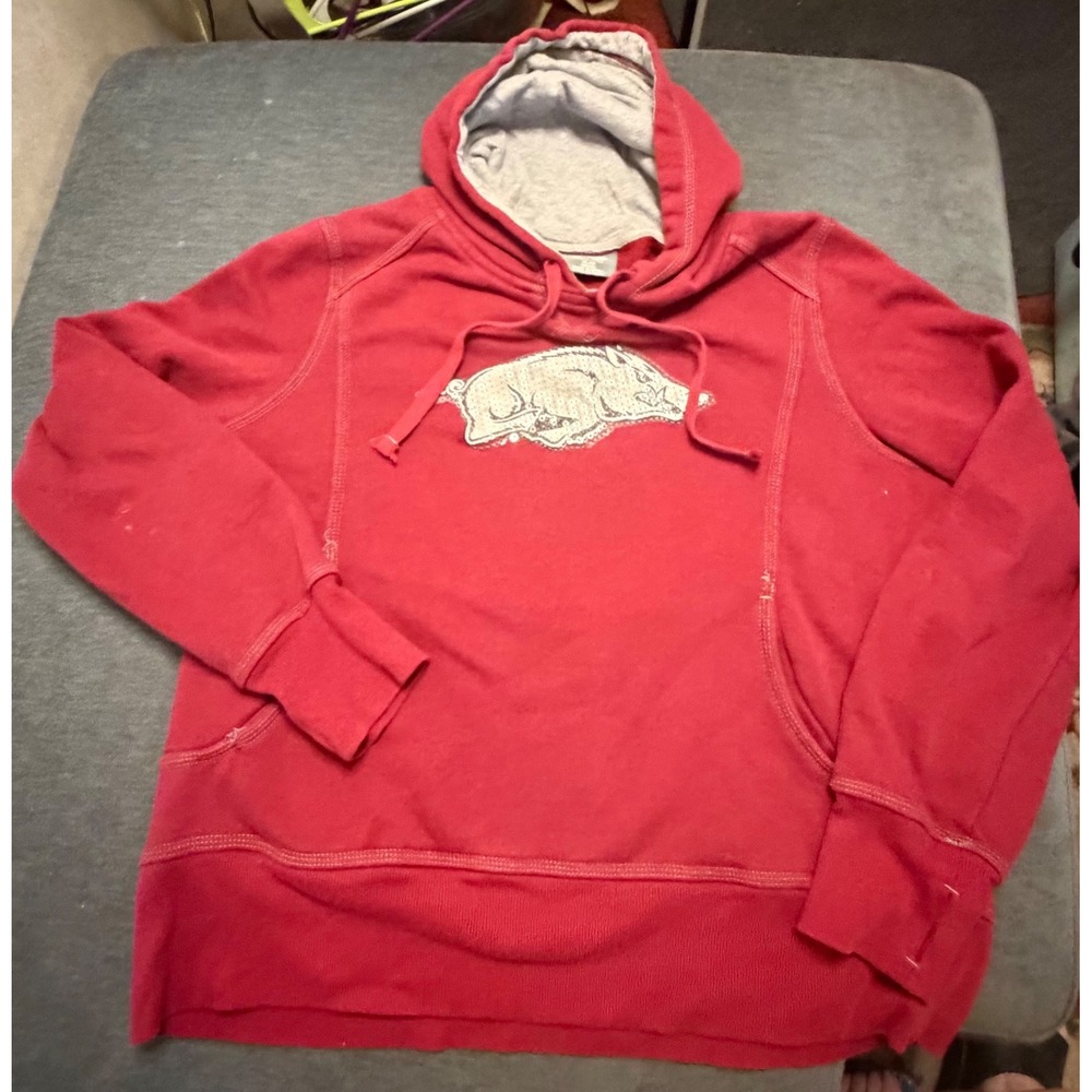 Pro Player‎ Arkansas Razorbacks Sequin Logo Hoodie Red Women XL Thumbhole Cuffs